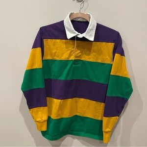Mardi Gras Striped Rugby Shirt with Collar Youth/Boys Large 18”x 24” No Size Tag